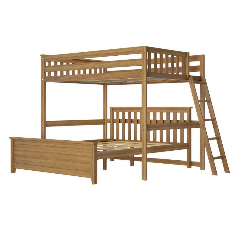 Max & Lily Bunk Bed, L Shaped Full-Over-Queen Bed Frame for Kids with Ladder on End, Solid Wood Bunk Bed for Kids, No Box Spring Needed, Pecan