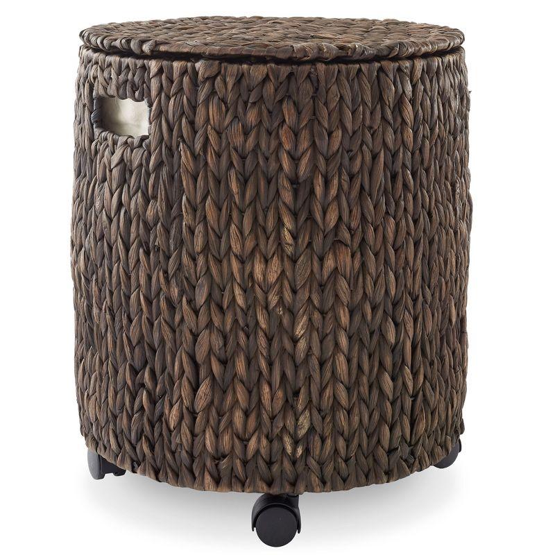Casafield Rolling Storage Basket - Espresso, Handwoven Hyacinth Rolling Hamper with Lid, Storage Bin on Wheels for Living Room, Bathroom, Laundry