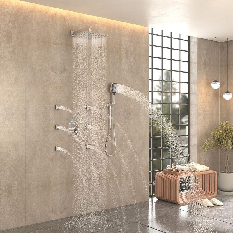 Revitalize 3-Function 12 Inch Wall Mount Rainfall Thermostatic Shower System with 6 Body Jets