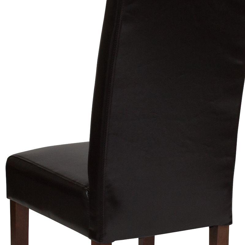 Greenwich Brown Leather Parsons Side Chair with Wood Legs