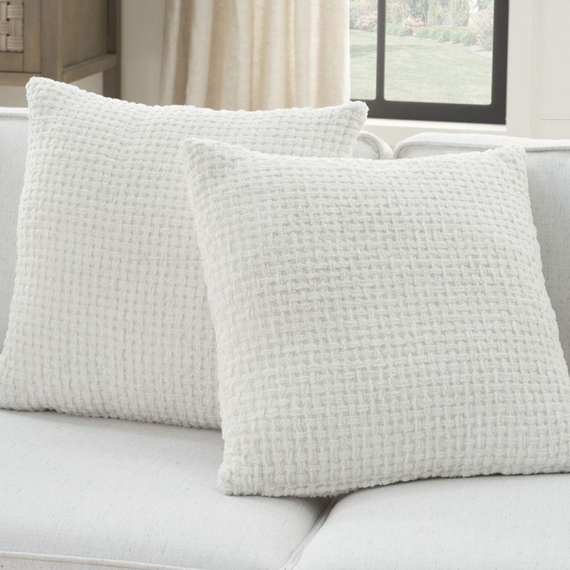 White Chenille Waffle Weave 18" x 18" Throw Pillow Set