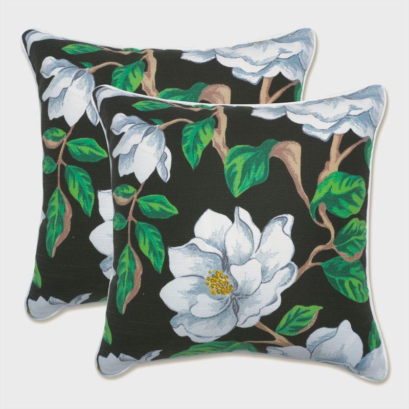 Black and White Floral Polyester Outdoor Throw Pillow Set