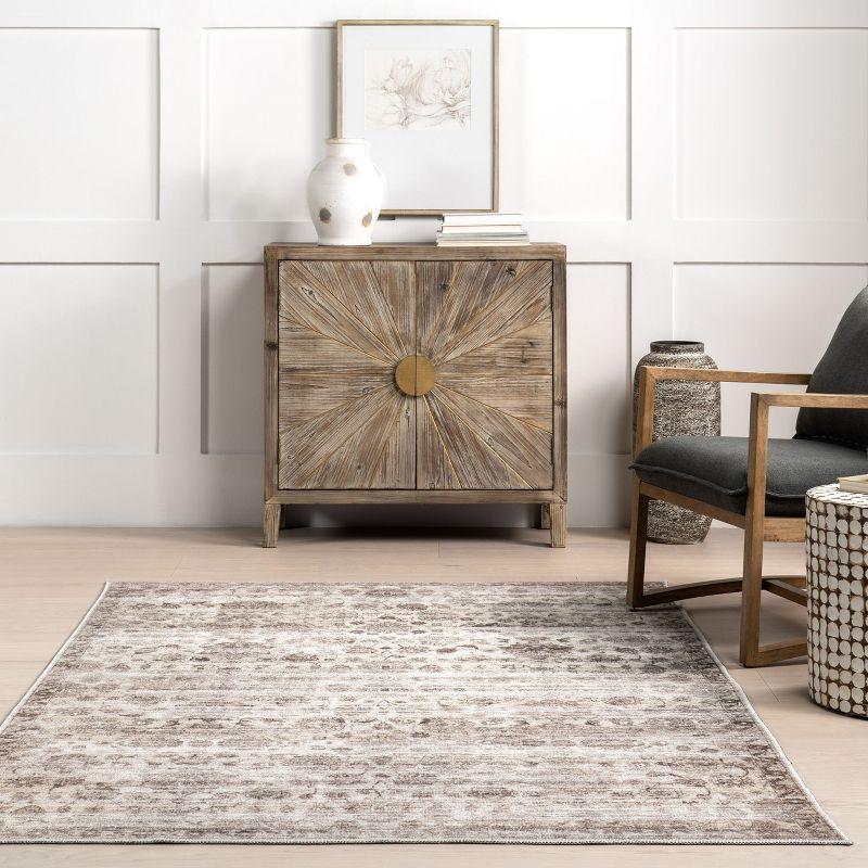 Gray Floral Synthetic Short Pile Rectangular Rug