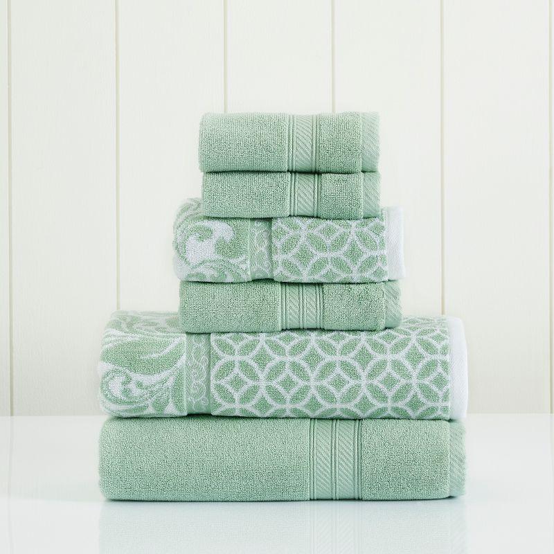 Modern Threads Trefoil Filigree 6-Piece Reversible Yarn Dyed Jacquard Towel Set - Bath Towels, Hand Towels, & Washcloths - Super Absorbent & Quick Dry