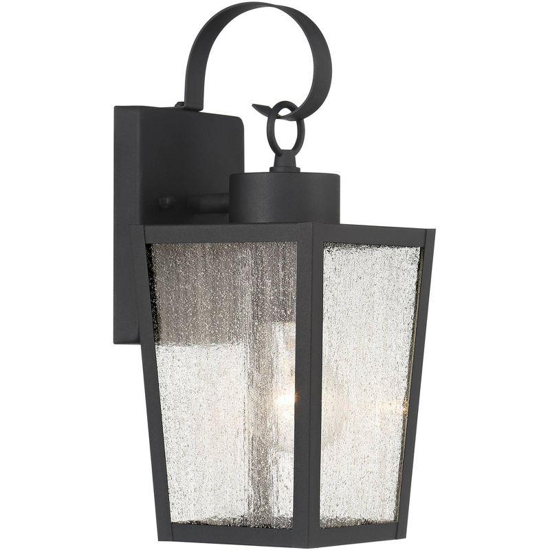John Timberland Thebes 13 1/4" High Farmhouse Rustic Outdoor Wall Light Fixture Mount Porch House Weatherproof Textured Black Finish Clear Glass Shade