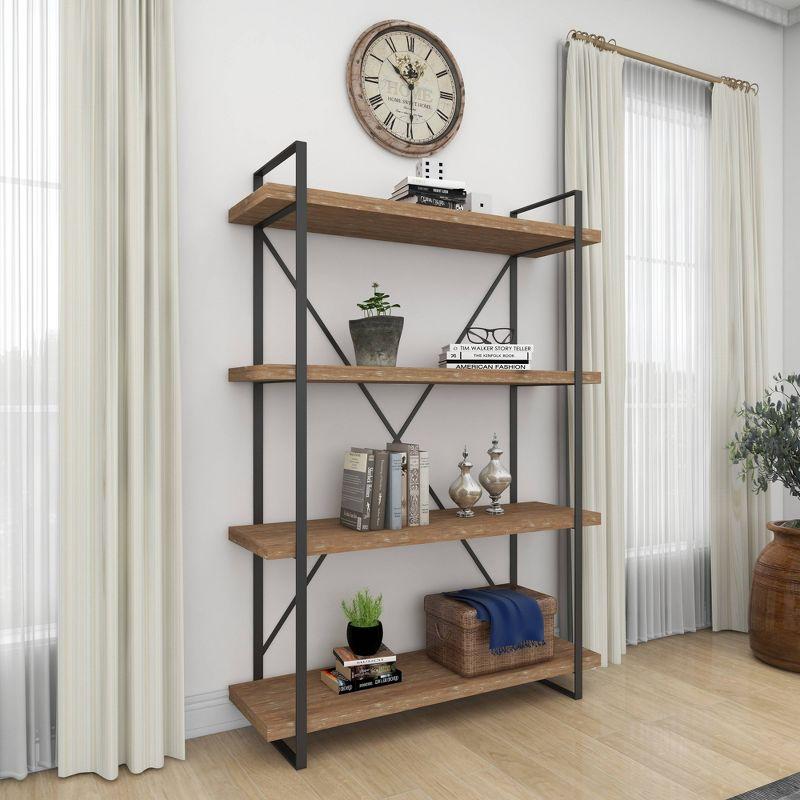 Rustic Industrial 67" Tall Brown Fir Wood 4-Tier Shelving Unit