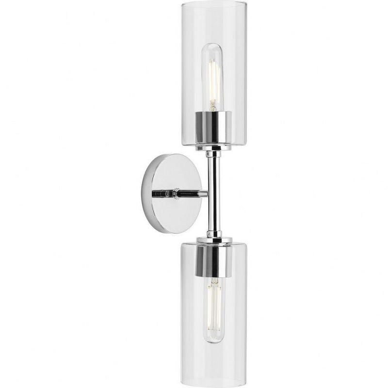 Progress Lighting Cofield 2-Light Wall Bracket, Brushed Nickel, Cylindrical Glass Shade