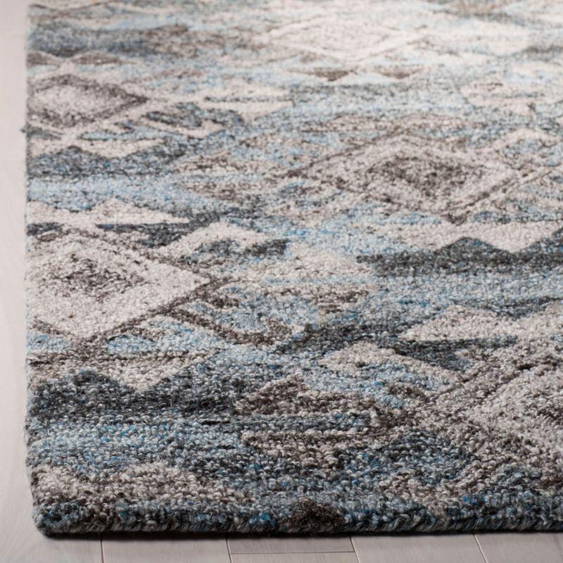 Abstract Blue and Gray Hand Tufted Wool Runner Rug