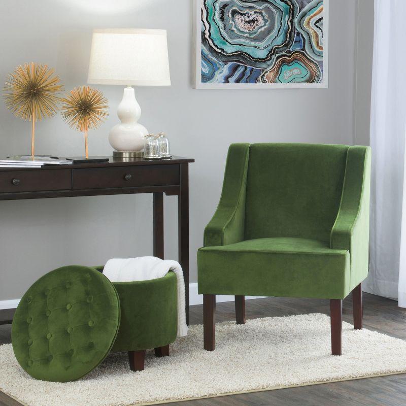 Forest Green Velvet Swoop Arm Accent Chair with Wood Legs