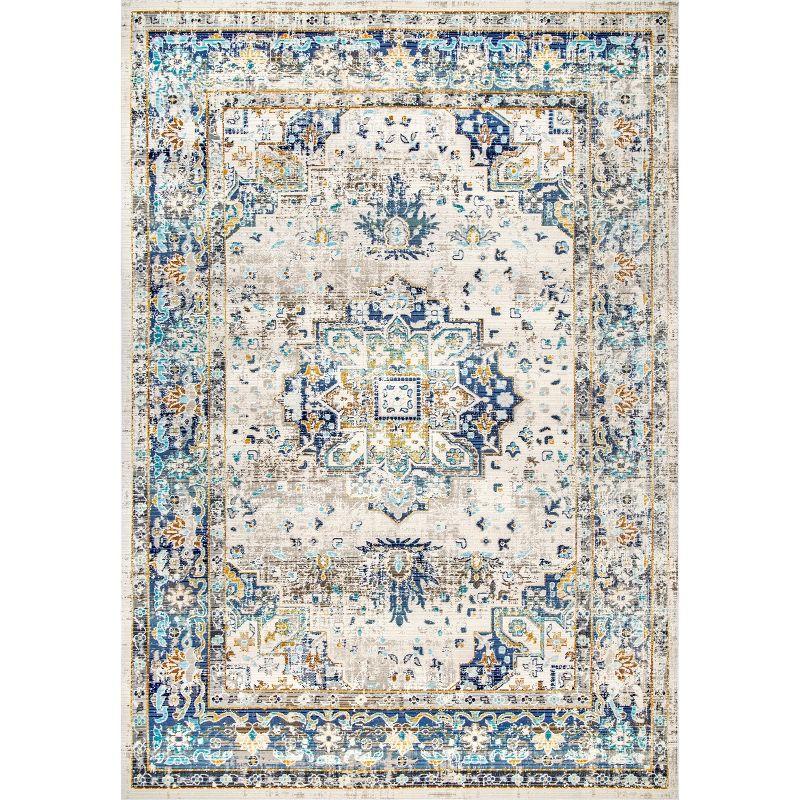 Square 6' Blue Medallion Easy-Care Synthetic Area Rug