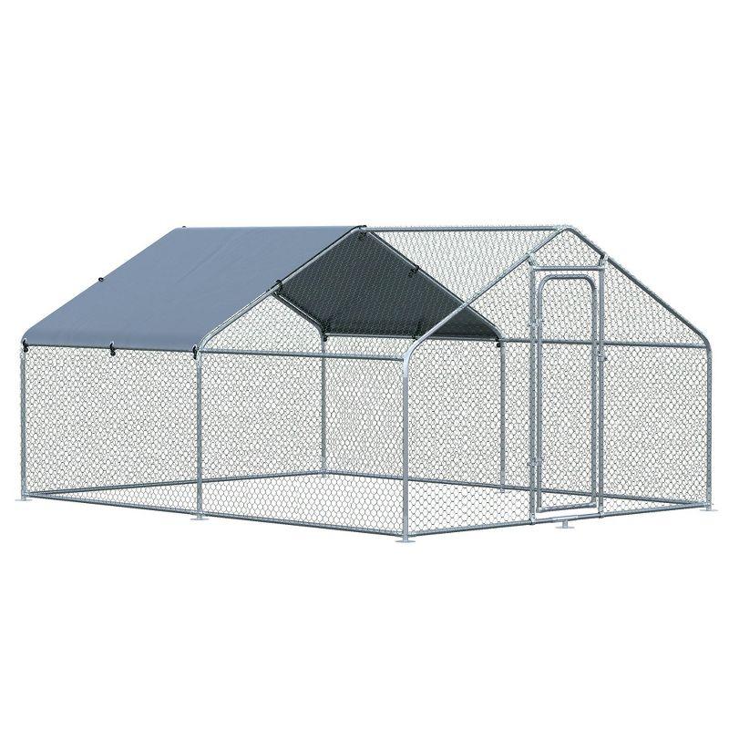 Large Galvanized Metal Chicken Coop with Weatherproof Cover