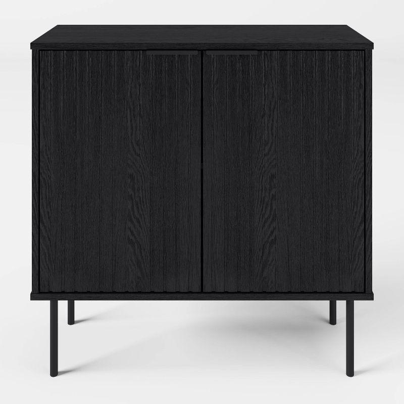 CorLiving Lysander Storage Bar Cabinet with Fluted Doors Black: Laminated Surface, MDF Frame, Divided Fixed Shelves