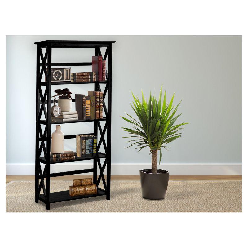 63" Montego 5 Shelf Bookcase Black - Flora Home: Solid Wood, Mid-Century, Wall Mount