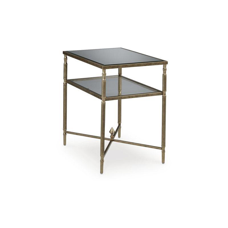 Gold Rectangular Glass and Metal End Table with Mirror Shelf