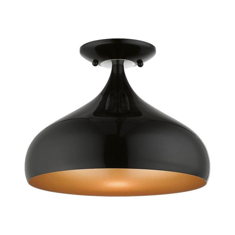 Amador Transitional 1-Light Semi-Flush Mount in Shiny Black with Gold Interior