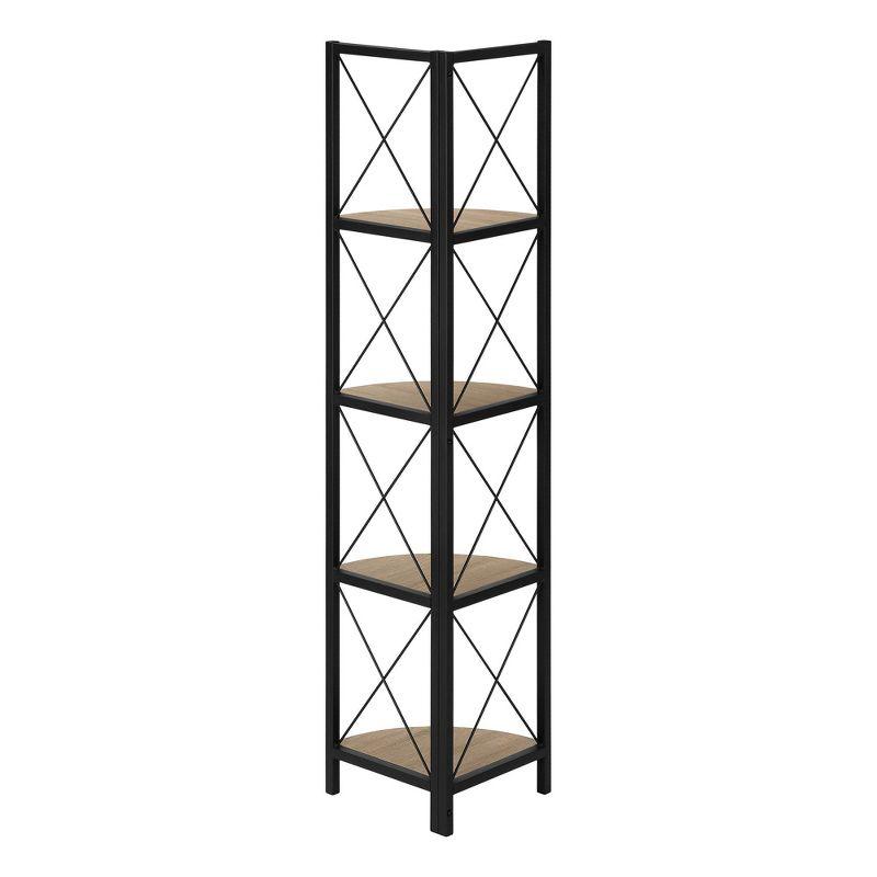 Bookshelf, Bookcase, Etagere, Corner, 4 Tier, 60"H, Office, Bedroom, Metal, Laminate