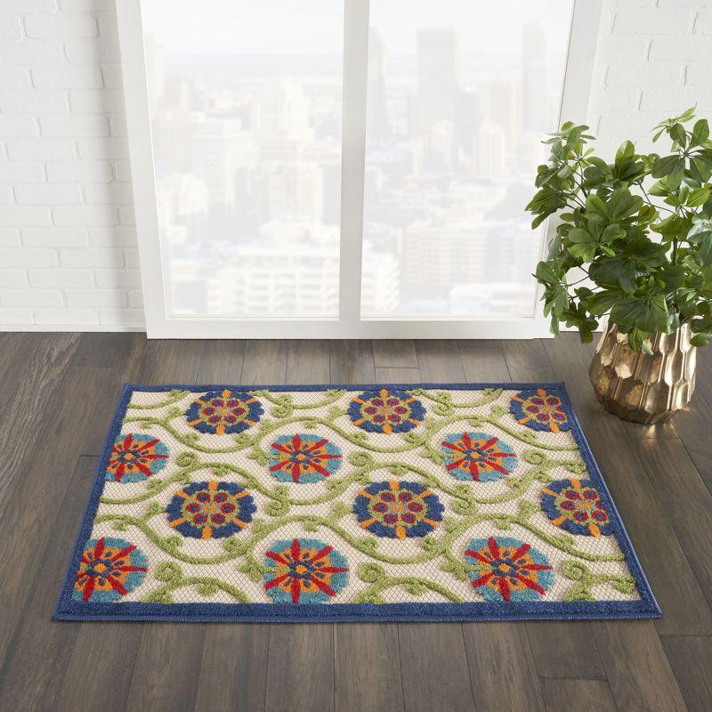 Nourison Aloha Contemporary Floral Flatweave High-Low Indoor Outdoor Area Rug Blue/Multicolor 2'8" x 4'