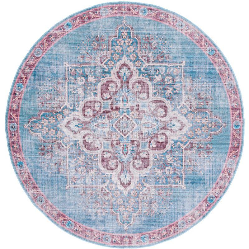 Serapi SEP580 Power Loomed Machine Washable Skid-Resistant Indoor Area Rug - Blue/Brown - 6'7" Round - Safavieh