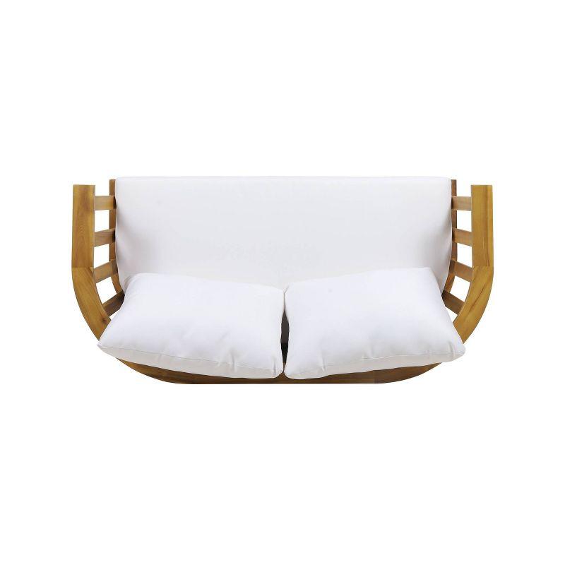 Solano Outdoor Wooden Loveseat with Cushions - White/Teak - Christopher Knight Home: Acacia Patio Sofa with UV-Resistant Foam Cushions