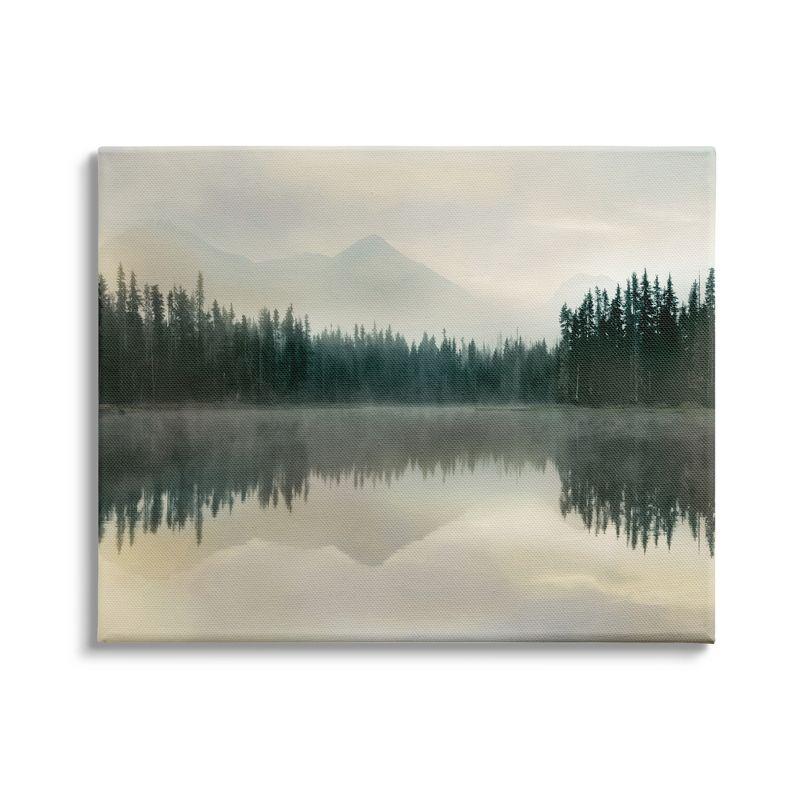 Stupell Industries Foggy Lake Forest Landscape Soft Nature Water Reflection Gallery Wrapped Canvas Wall Art, 16 x 20