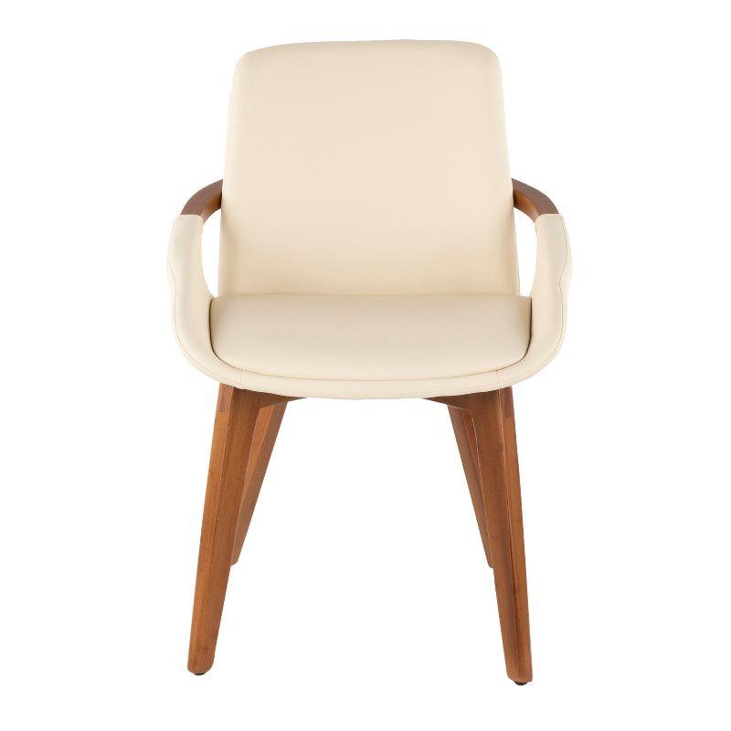 Cosmo Mid-Century Modern Chair Cream/Walnut - LumiSource: Faux Leather, Walnut Wood Legs, Padded Seat