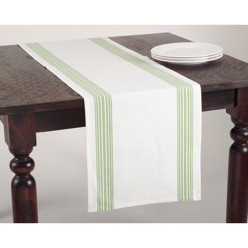 Lime Green and White Striped Cotton Table Runner