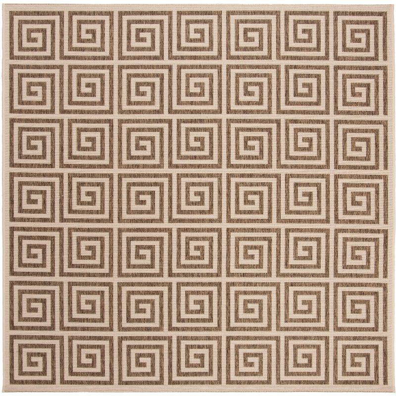 Beige and Cream Square Synthetic Non-Slip Area Rug