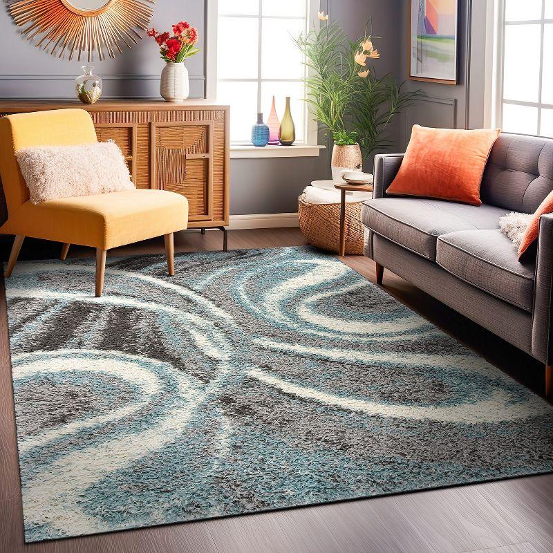 Blue and Gray Abstract Shag 5' x 7' Area Rug