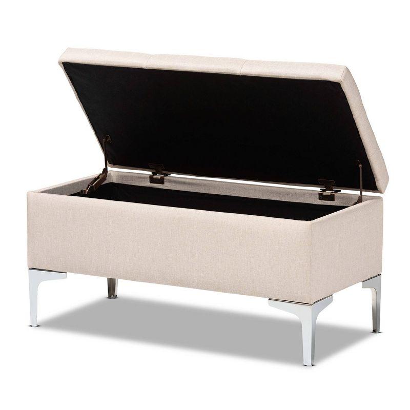 Mabel Fabric Upholstered Metal Storage Ottoman Silver - Baxton Studio