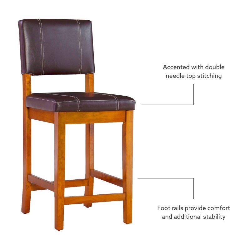 Linon 24" Milano Padded Back and Seat Faux Leather Counter Height Barstool Brown: Rubberwood Legs, Upholstered, 275lb Capacity