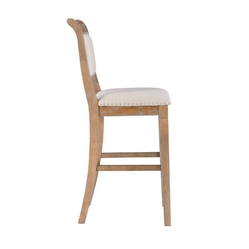 Emmy Padded Back Nailhead Barstool Natural - Linon: 30" Height, Rustic Wash, Upholstered, Footrest