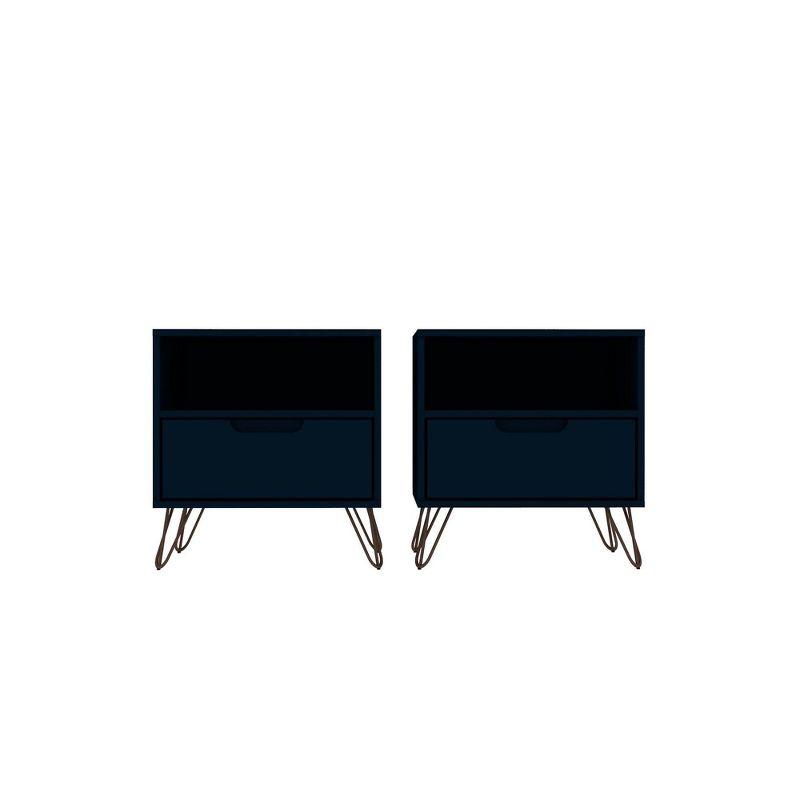 Set of 2 Rockefeller 1 Drawer Nightstands Tatiana Midnight Blue - Manhattan Comfort