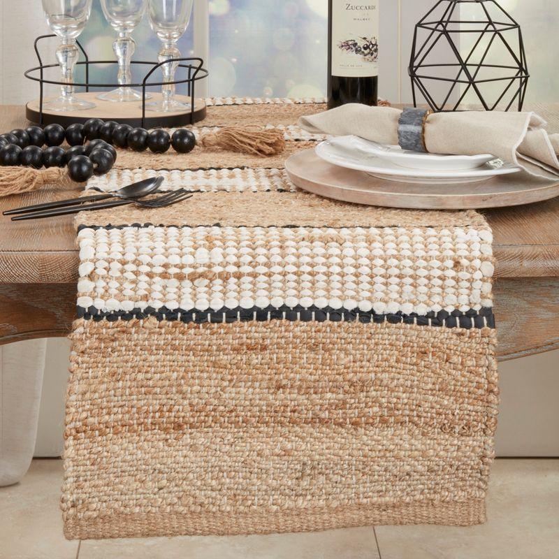 Earthy Jute Stripe Beige Table Runner, 16"x72"