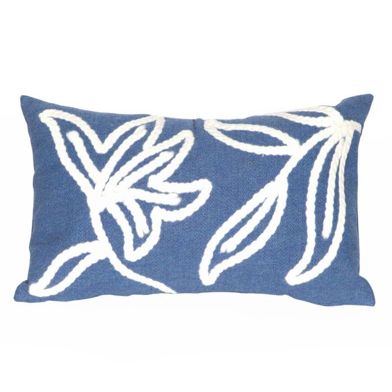 Embroidered Floral Crewelwork Blue Lumbar Pillow 12"x20" - Indoor/Outdoor