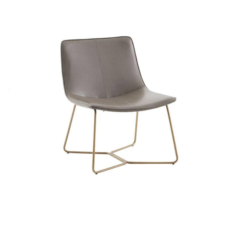 Calan Accent Chair Brown/Gold: Upholstered Polyurethane, Metal Base, Home Office Seating