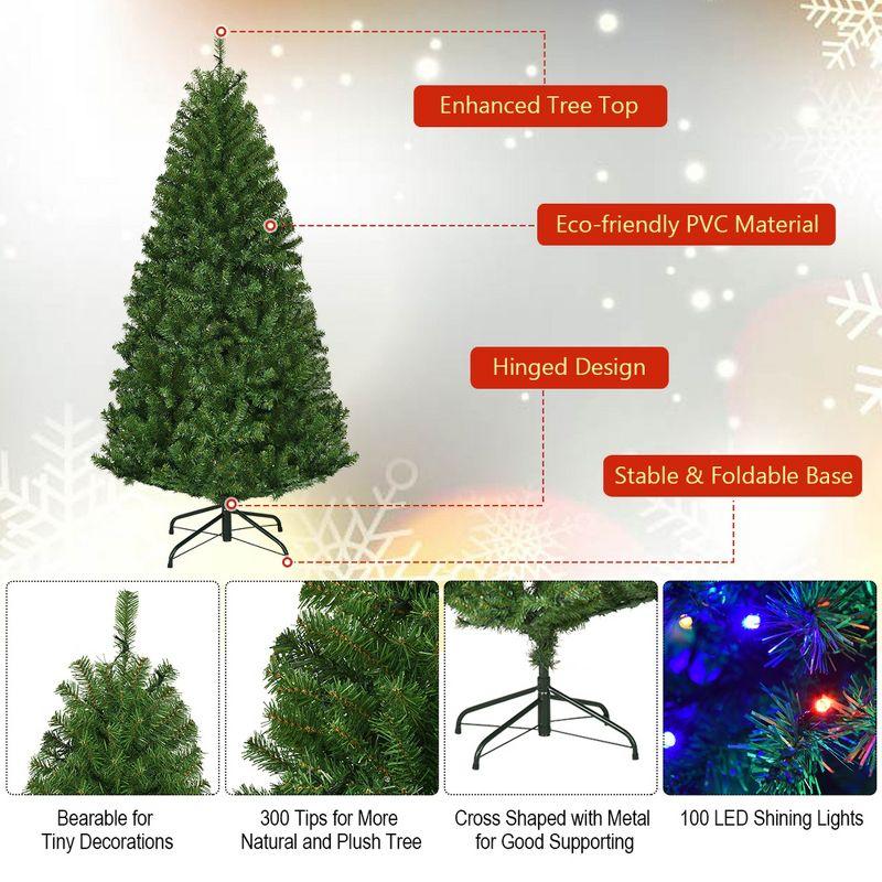 Costway 4/5/6/7/8/9 Ft Pre-Lit Artificial Christmas Tree Hinged 100/150/350/500/750/1000 LED Lights