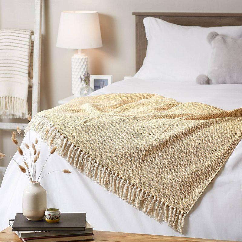 Honey Gold Handloom Chevron Cotton Throw Blanket