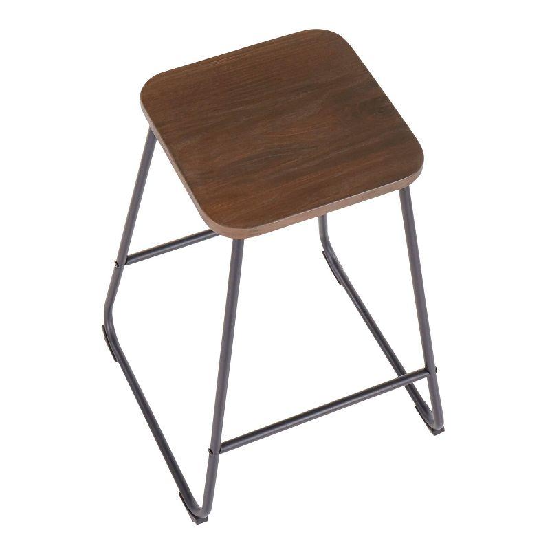 LumiSource Set of 2 Zac Industrial Counter Height Barstools Espresso: Metal Frame, Square Seat, Fixed 24" Height