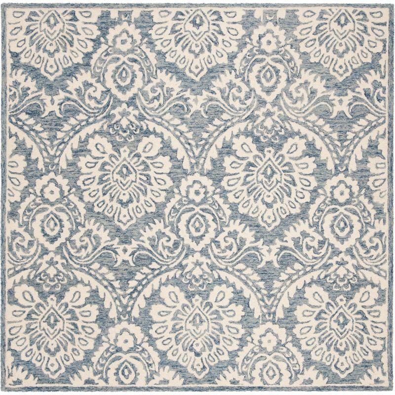 Hand-Tufted Floral Elegance Blue Wool 6' Square Area Rug