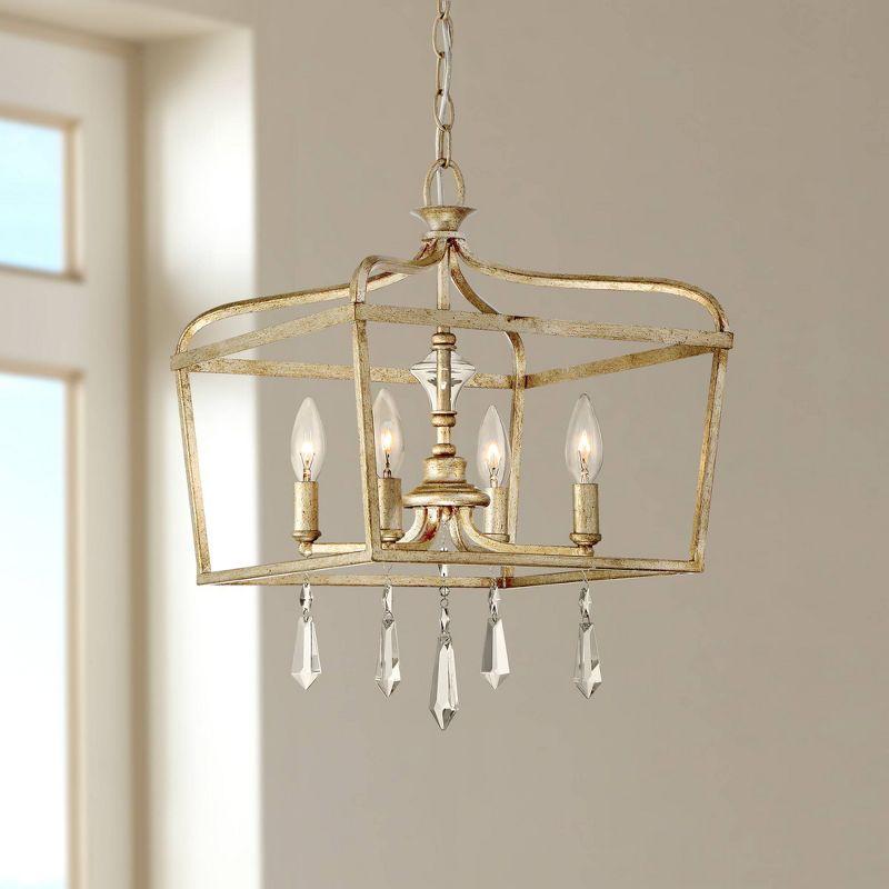 Minka Lavery Aged Brio Gold Pendant Chandelier 14 1/4" Wide French Clear Crystal 4-Light Fixture for Dining Room House Kitchen