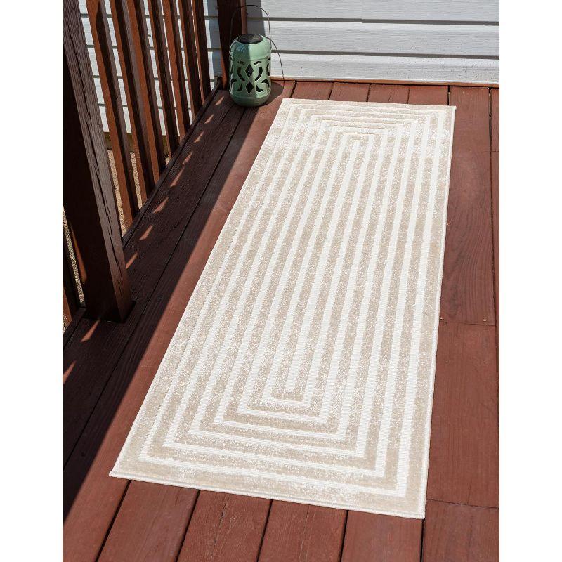 Beige and Ivory Synthetic Outdoor Runner Rug