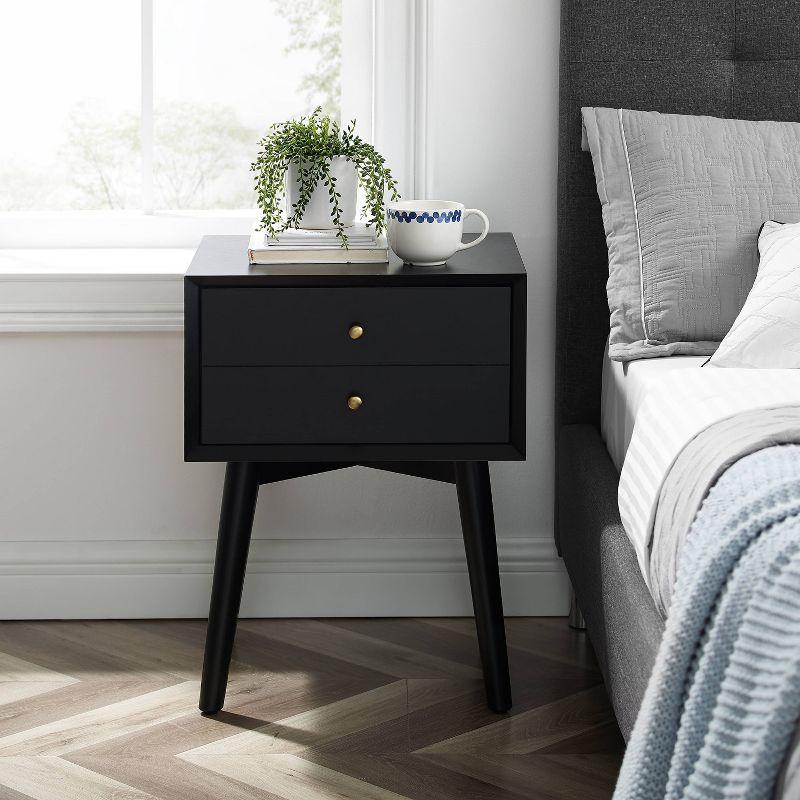 Landon Matte Black Mid-Century Modern Nightstand with Tapered Legs