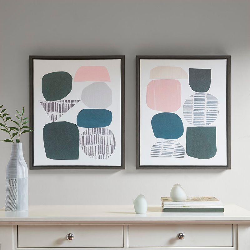 Set of 2 Gray and Pink Abstract Geometric Framed Canvas Wall Art