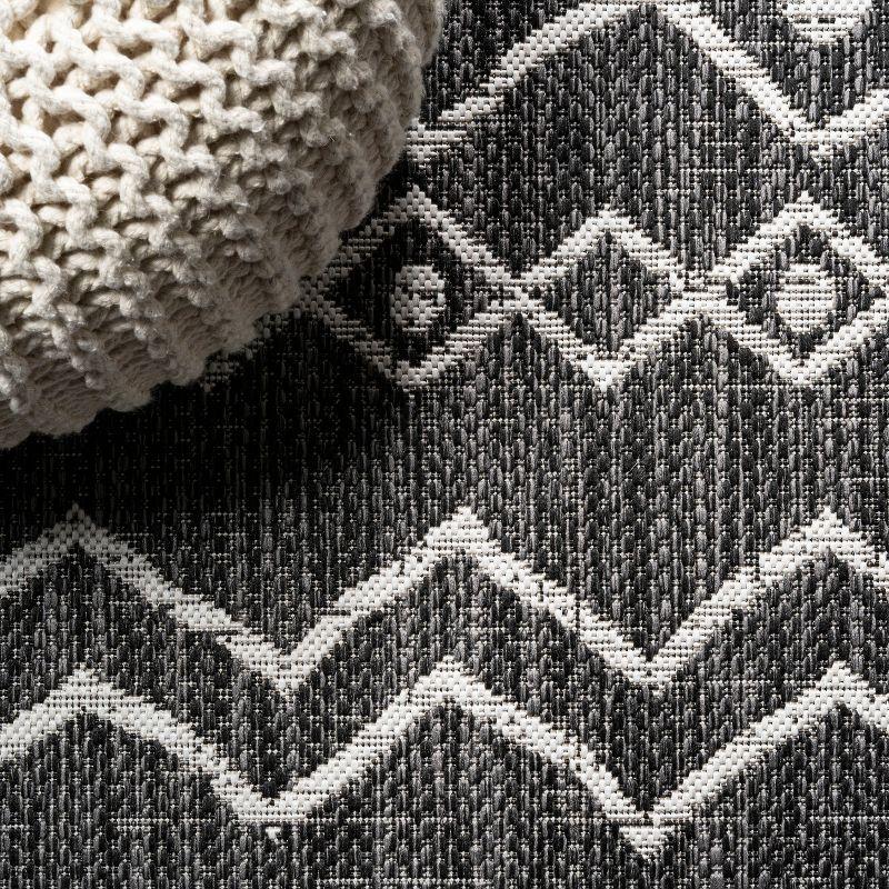 2'x10' Nokat Modern Bohemian Styled Indoor/Outdoor Runner Rug, Black/Ivory - JONATHAN Y