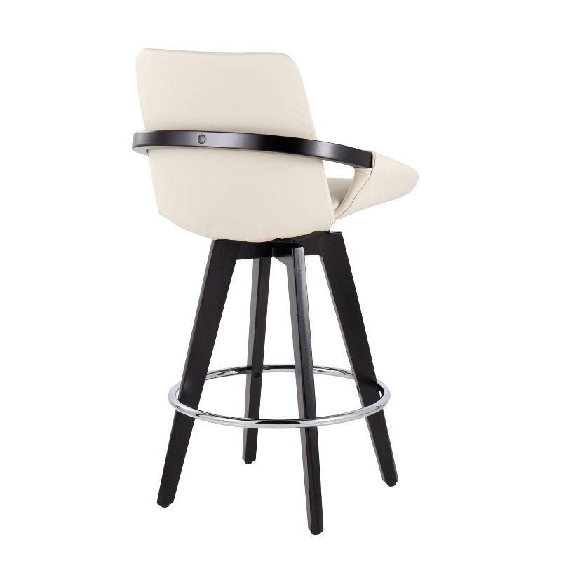 Set of 2 Cosmo PU Leather/Metal/Wood Counter Height Barstools Black/Chrome/Cream - LumiSource: Swivel Seat, Chrome Footrest, Faux Leather