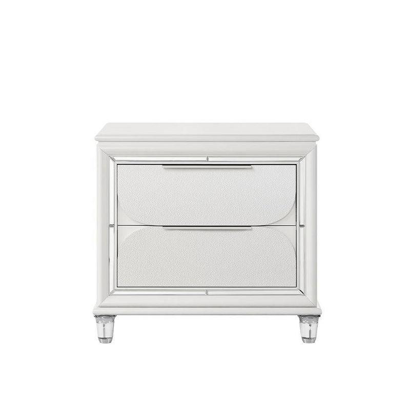 Pearl White 2-Drawer Nightstand with Mirrored Trim and Acrylic Legs