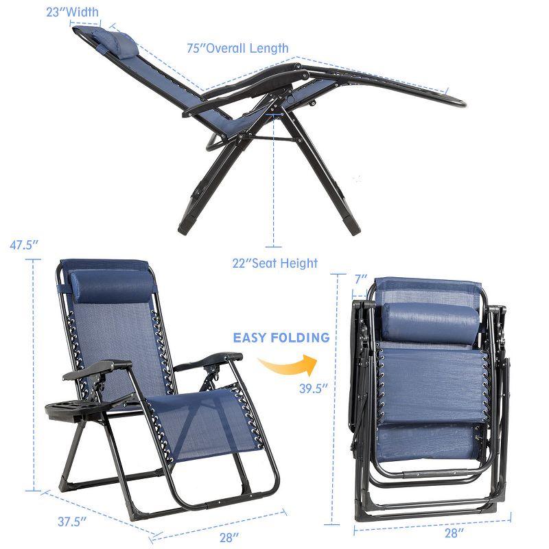 Set of 2 Blue Steel Zero Gravity Recliner Chairs