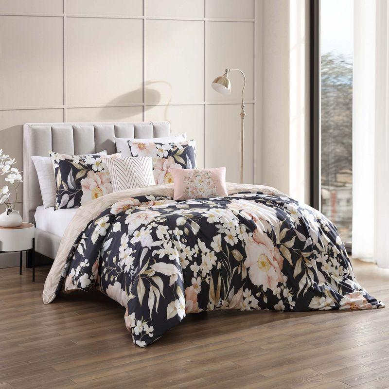 Blush Floral Cotton Reversible Full Comforter Set