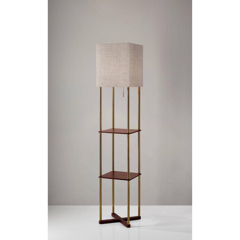 Walnut Mid-Century Modern Shelf Floor Lamp with USB Ports