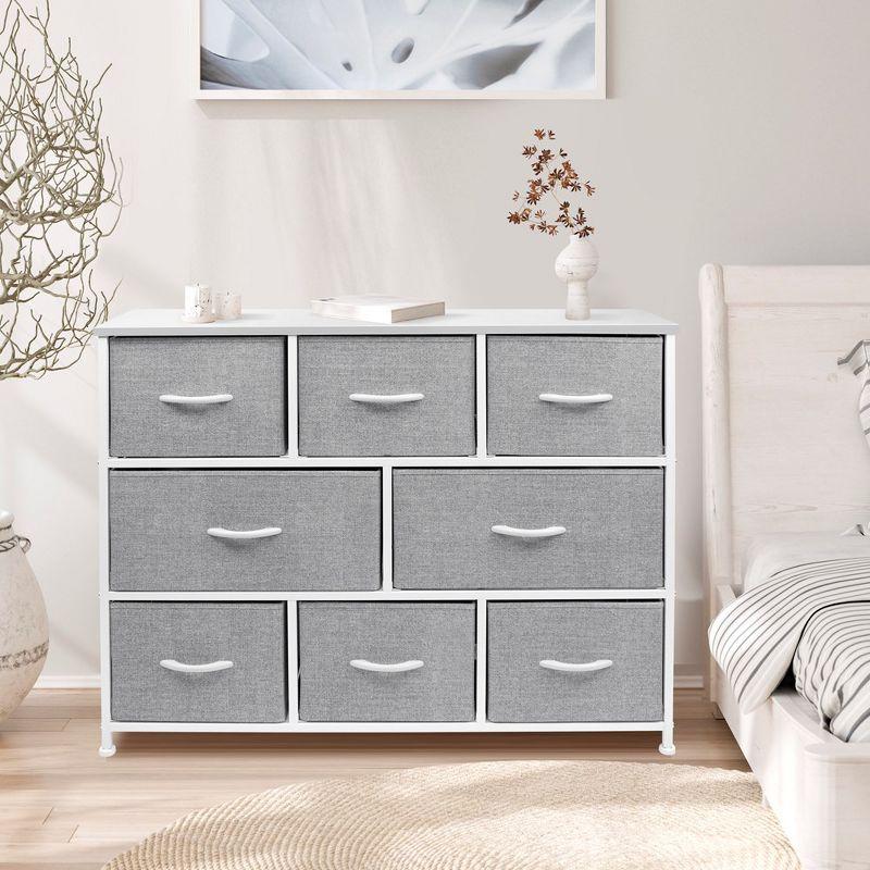 Sorbus Sorbus 8 Drawers Wide Dresser with Steel Frame, Wood Top, and Fabric Bins in White